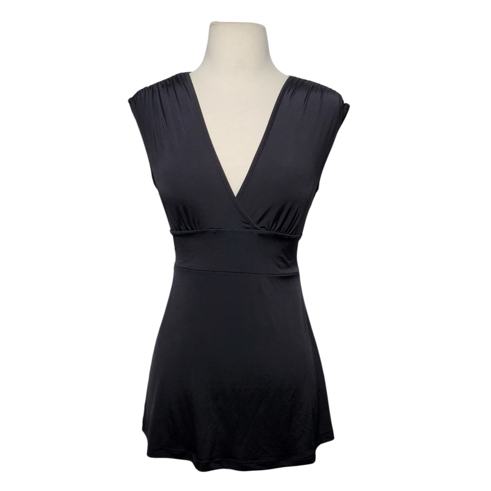 No Boundaries Juniors Black Stretch Blouses Relaxed Fit & Flare Bow Top Small